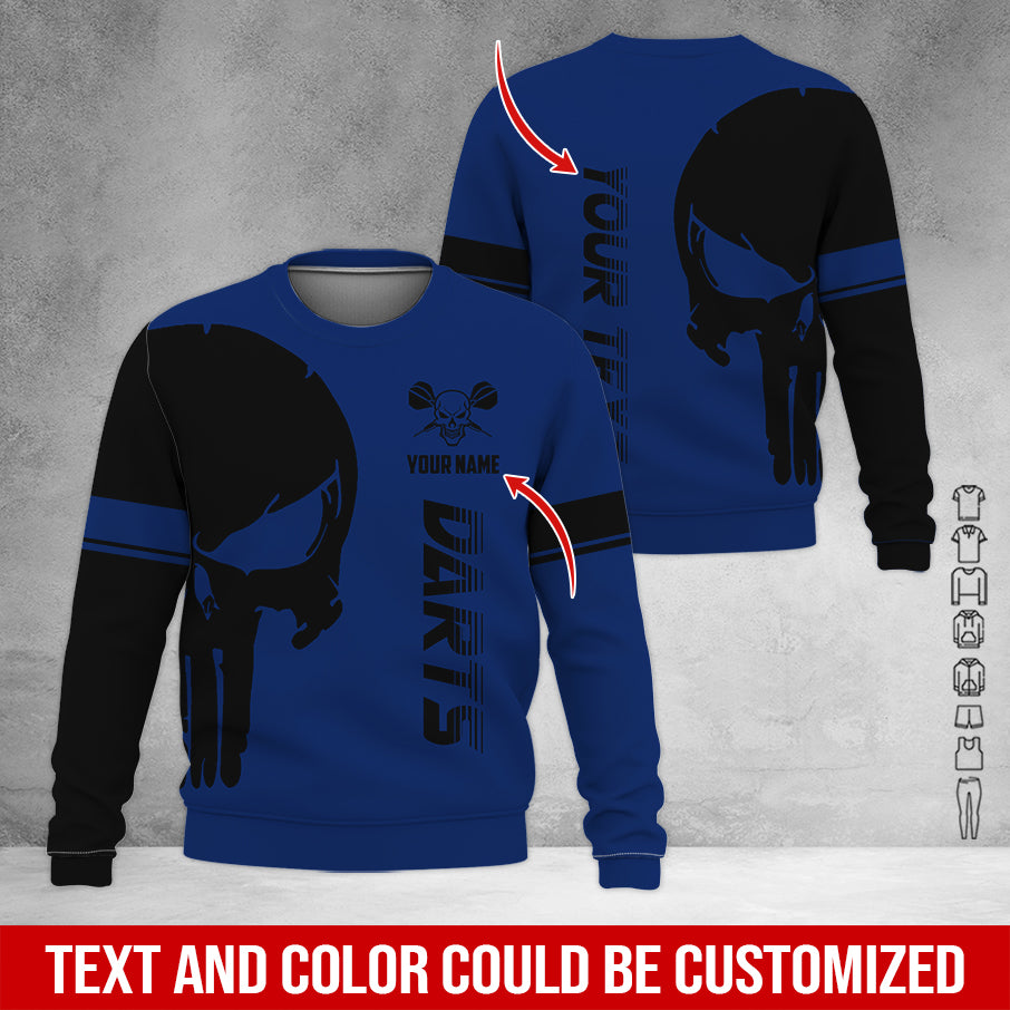 Customized Name & Text Darts Sweatshirt, Personalized Name Skull Darts Sweatshirt For Men & Women - Gift For Darts Lovers, Darts Players