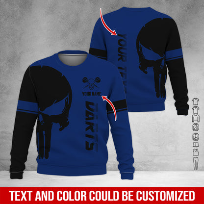 Customized Name & Text Darts Sweatshirt, Personalized Name Skull Darts Sweatshirt For Men & Women - Gift For Darts Lovers, Darts Players