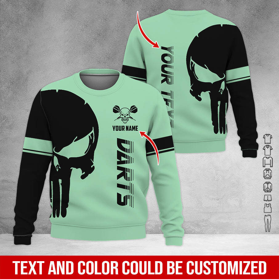 Customized Name & Text Darts Sweatshirt, Personalized Name Skull Darts Sweatshirt For Men & Women - Gift For Darts Lovers, Darts Players