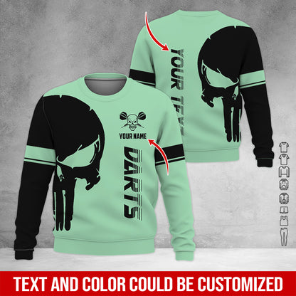 Customized Name & Text Darts Sweatshirt, Personalized Name Skull Darts Sweatshirt For Men & Women - Gift For Darts Lovers, Darts Players