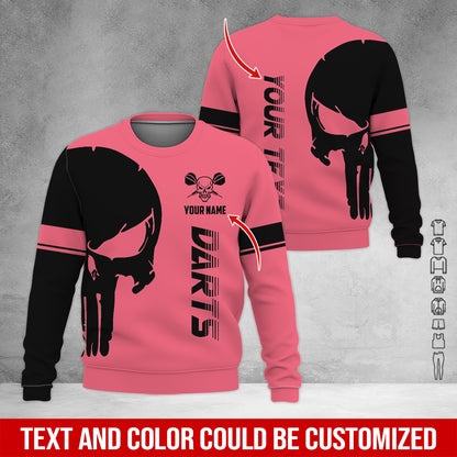Customized Name & Text Darts Sweatshirt, Personalized Name Skull Darts Sweatshirt For Men & Women - Gift For Darts Lovers, Darts Players