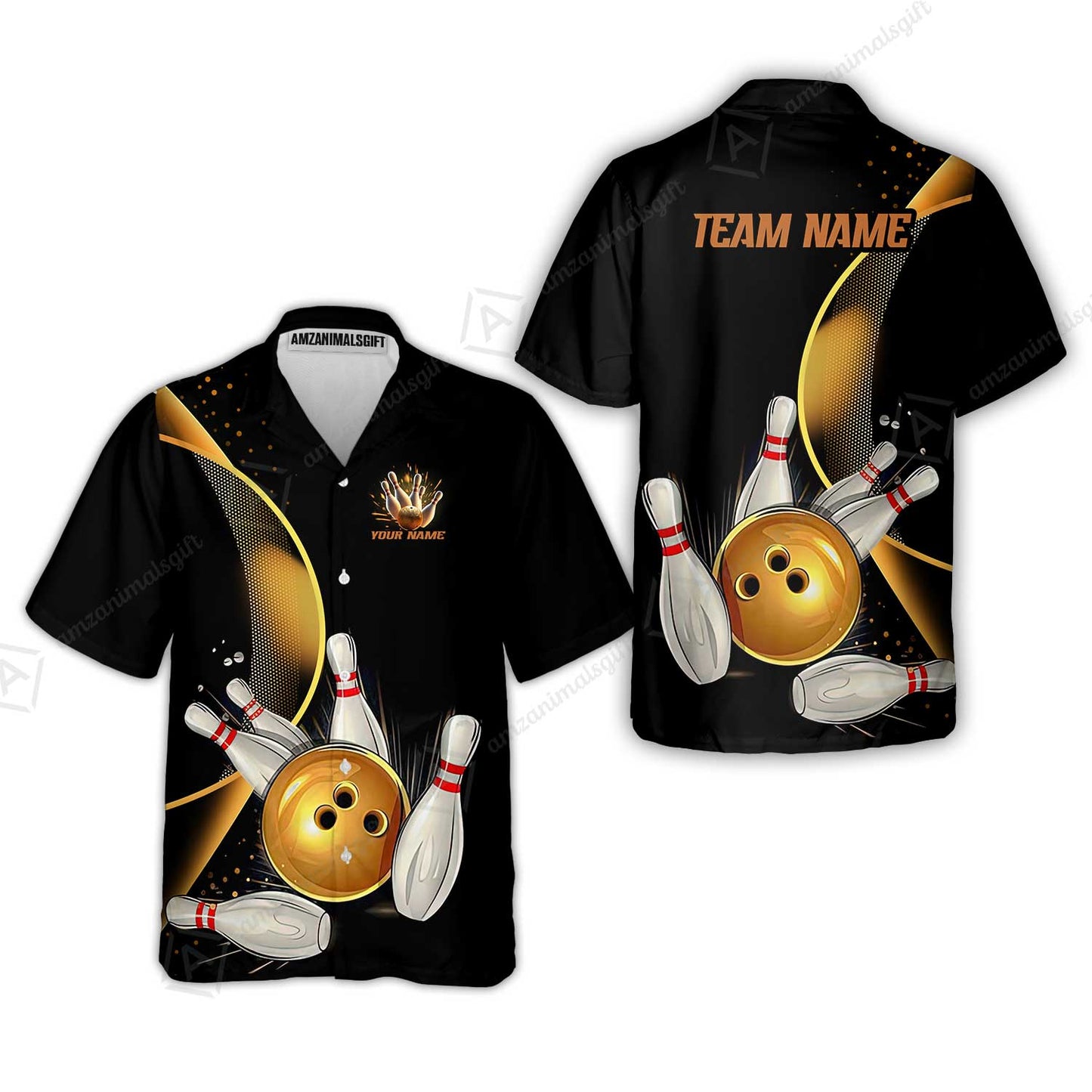 Customized Bowling Polo, Custom Black And Gold Bowling Team Shirts For Men And Women, Unisex Bowling League Jerseys Polo Shirts
