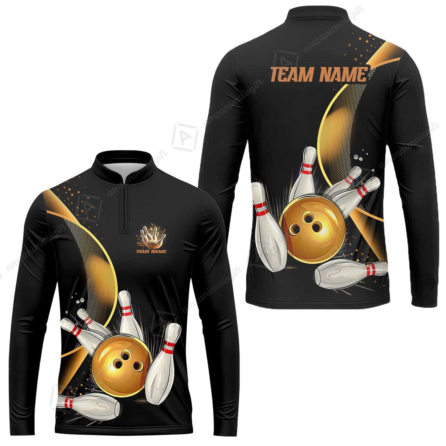 Customized Bowling Polo, Custom Black And Gold Bowling Team Shirts For Men And Women, Unisex Bowling League Jerseys Polo Shirts