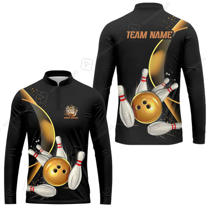 Customized Bowling Polo, Custom Black And Gold Bowling Team Shirts For Men And Women, Unisex Bowling League Jerseys Polo Shirts