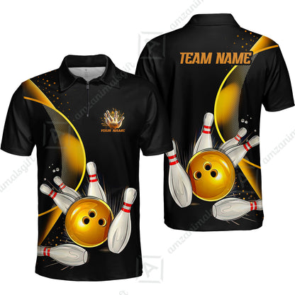 Customized Bowling Polo, Custom Black And Gold Bowling Team Shirts For Men And Women, Unisex Bowling League Jerseys Polo Shirts