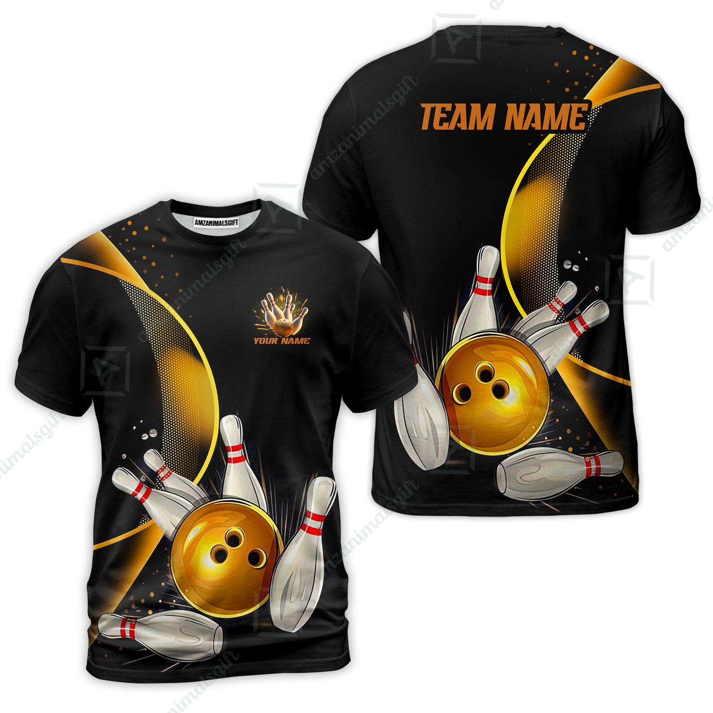 Customized Bowling Polo, Custom Black And Gold Bowling Team Shirts For Men And Women, Unisex Bowling League Jerseys Polo Shirts