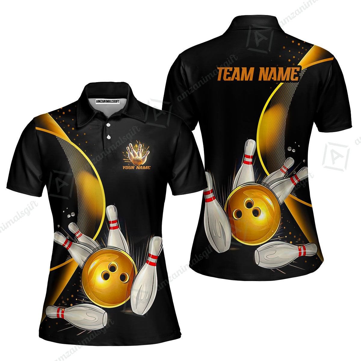 Customized Bowling Polo, Custom Black And Gold Bowling Team Shirts For Men And Women, Unisex Bowling League Jerseys Polo Shirts