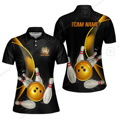 Customized Bowling Polo, Custom Black And Gold Bowling Team Shirts For Men And Women, Unisex Bowling League Jerseys Polo Shirts