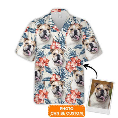 Custom Pet Dog Hawaiian Shirt - Custom Photo Pet Leaves & Flowers Pattern White Color Personalized Hawaiian Shirt - Perfect Gift For Animal Lovers, Friend, Family