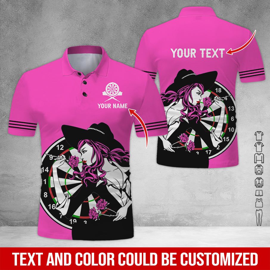 Customized Name & Text Darts Polo Shirt, Personalized Name Sexy Girl Darts Polo Shirt - Perfect Gift For Darts Lovers, Darts Players