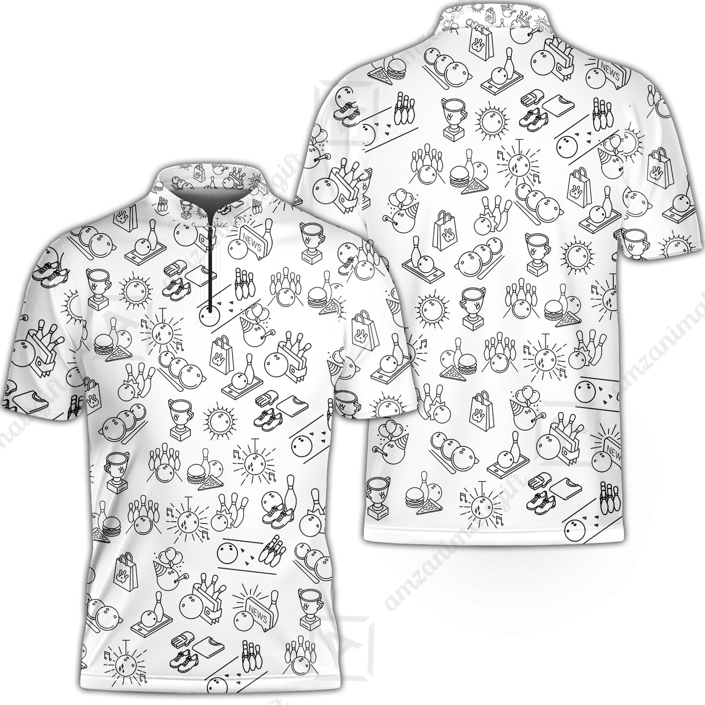 Bowling Men Polo Shirt, Bowling Icon Pattern Polo Shirt For Men, Perfect Gift For Bowling Lovers