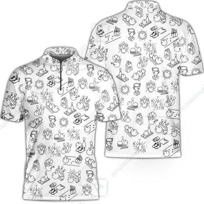 Bowling Men Polo Shirt, Bowling Icon Pattern Polo Shirt For Men, Perfect Gift For Bowling Lovers