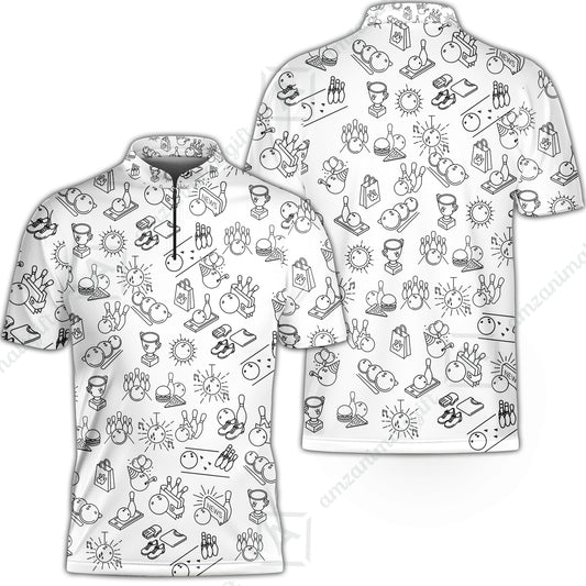 Bowling Men Polo Shirt, Bowling Icon Pattern Polo Shirt For Men, Perfect Gift For Bowling Lovers
