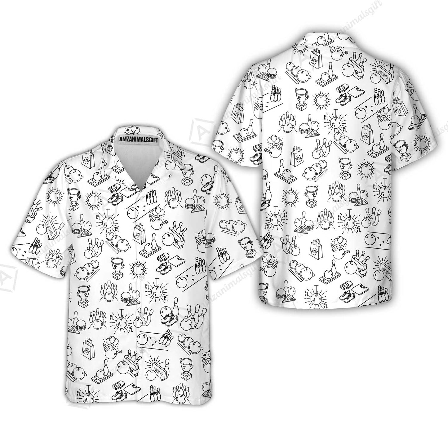 Bowling Men Polo Shirt, Bowling Icon Pattern Polo Shirt For Men, Perfect Gift For Bowling Lovers