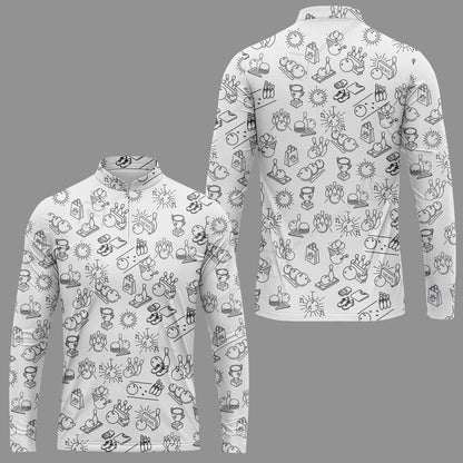 Bowling Men Polo Shirt, Bowling Icon Pattern Polo Shirt For Men, Perfect Gift For Bowling Lovers