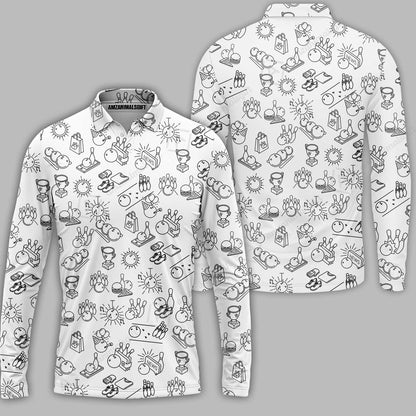 Bowling Men Polo Shirt, Bowling Icon Pattern Polo Shirt For Men, Perfect Gift For Bowling Lovers