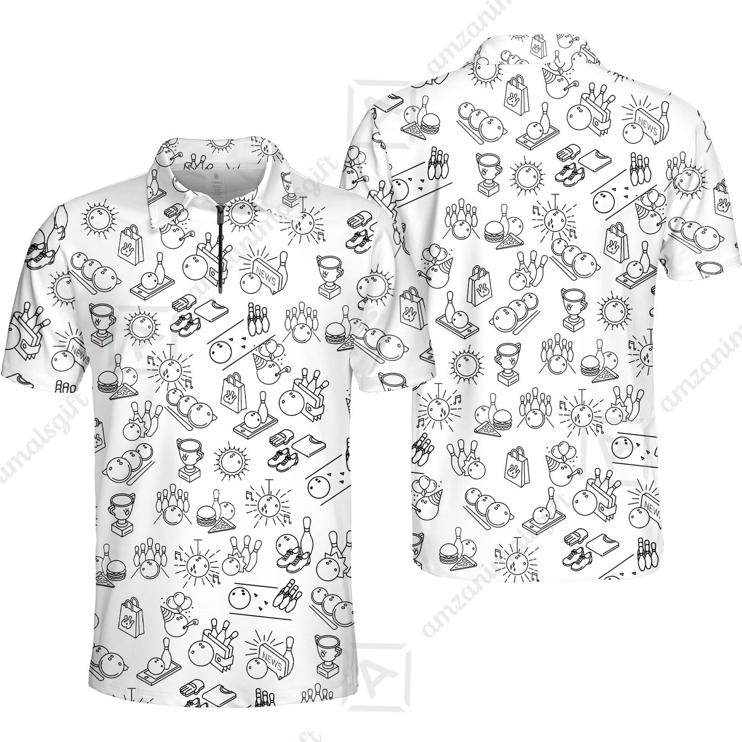 Bowling Men Polo Shirt, Bowling Icon Pattern Polo Shirt For Men, Perfect Gift For Bowling Lovers