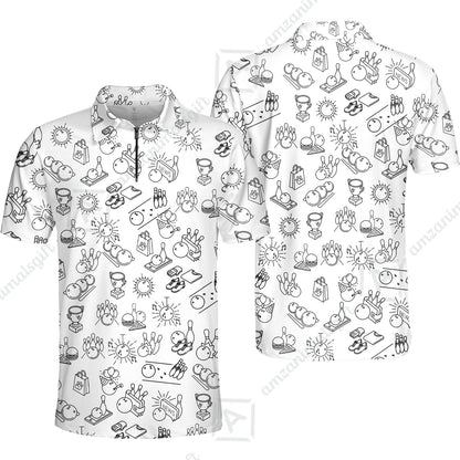 Bowling Men Polo Shirt, Bowling Icon Pattern Polo Shirt For Men, Perfect Gift For Bowling Lovers