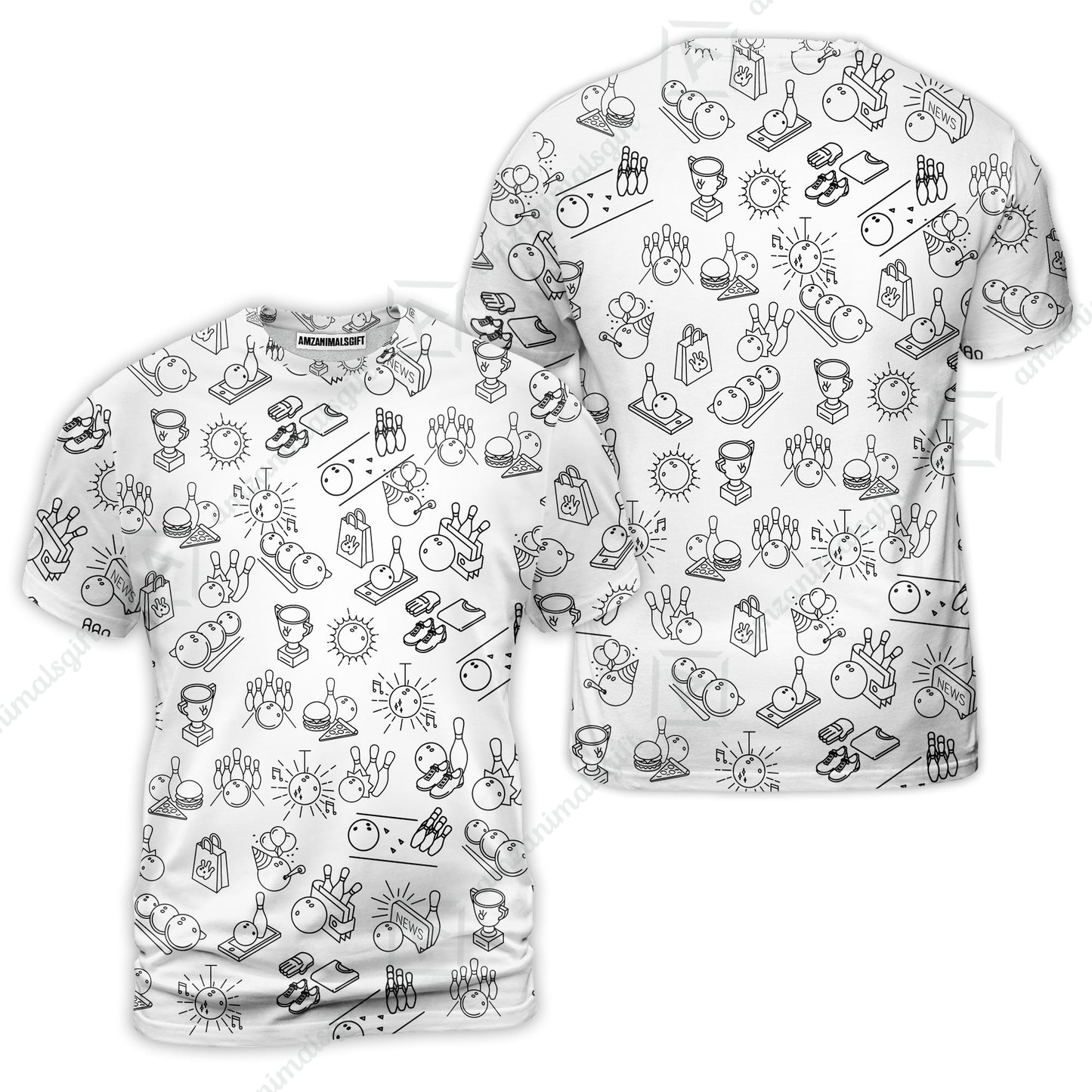 Bowling Men Polo Shirt, Bowling Icon Pattern Polo Shirt For Men, Perfect Gift For Bowling Lovers