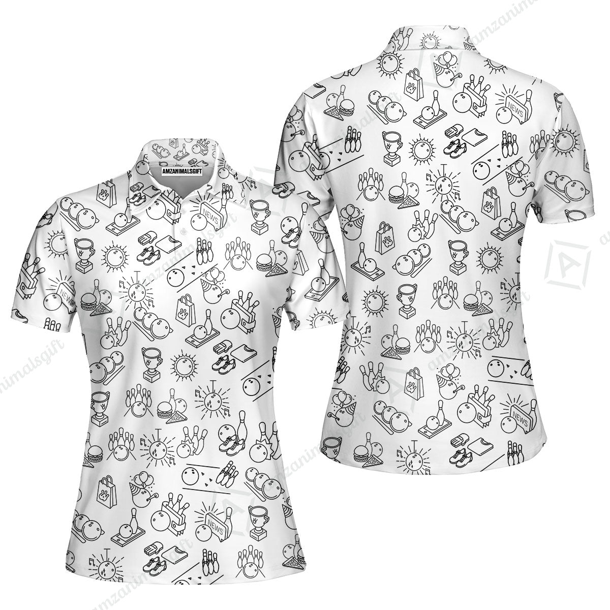 Bowling Men Polo Shirt, Bowling Icon Pattern Polo Shirt For Men, Perfect Gift For Bowling Lovers