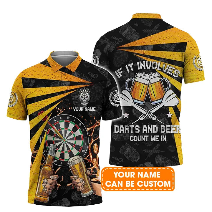 Darts Polo Shirts Personalised, Beer And Darts Who Needs Therapy Custom Name Men Polo Shirt- Perfect Gift For Men, Darts Player, Darts Lover