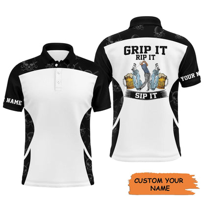 Custom Golf Long Sleeve Men Polo Shirt - Beer And Golf Men Polo Shirt, Grip It Rip It Sip It Men Polo Shirt - Perfect Polo Shirt For Men, Golfers