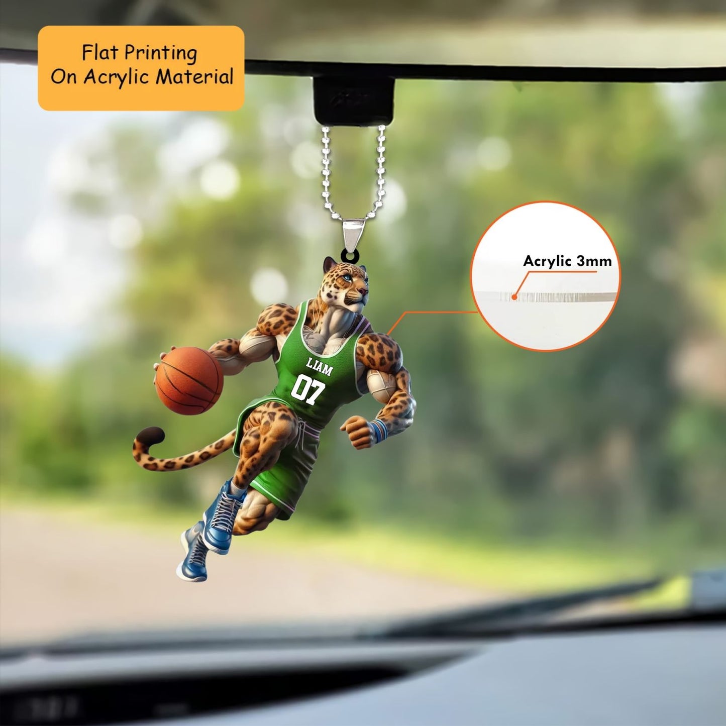 Personalized Basketball Christmas Ornament, Muscular Leopard Basketball Player, Custom Ornament Christmas Gift, Keychain Bowling, Car Ornament Bowling