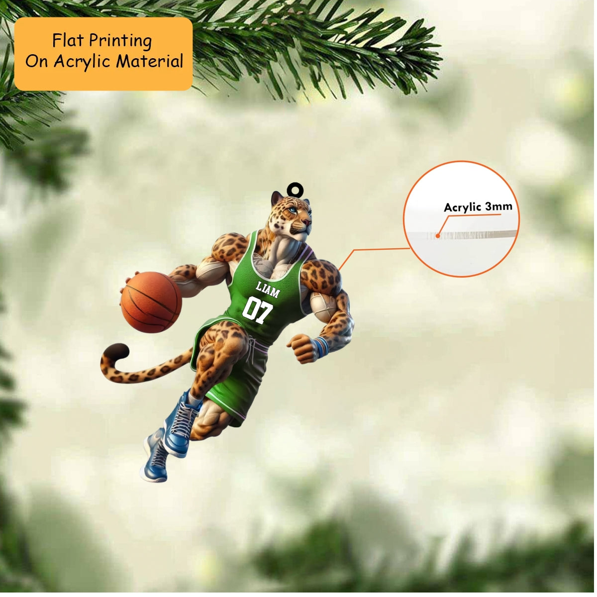 Personalized Basketball Christmas Ornament, Muscular Leopard Basketball Player, Custom Ornament Christmas Gift, Keychain Bowling, Car Ornament Bowling