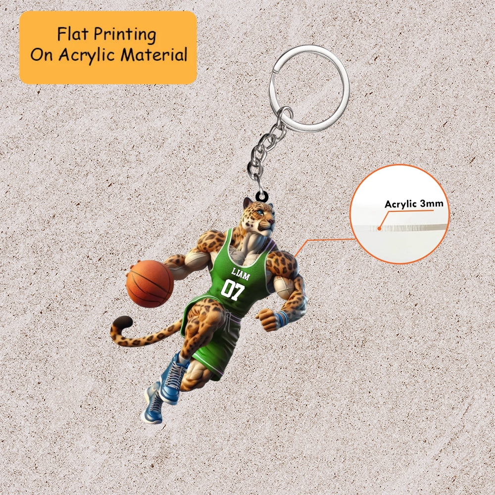 Personalized Basketball Christmas Ornament, Muscular Leopard Basketball Player, Custom Ornament Christmas Gift, Keychain Bowling, Car Ornament Bowling