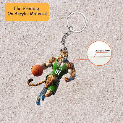 Personalized Basketball Christmas Ornament, Muscular Leopard Basketball Player, Custom Ornament Christmas Gift, Keychain Bowling, Car Ornament Bowling