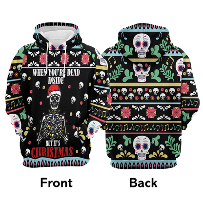 Skull Christmas Premium Christmas Hoodie, Skull Dead Inside Christmas Unisex Hoodie For Men & Women - Perfect Gift For Christmas, Friends, Family