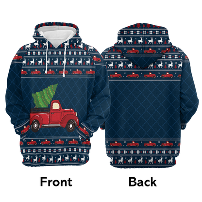 Red Truck Premium Christmas Hoodie, Christmas Tree Pattern Unisex Hoodie For Men & Women - Perfect Gift For Christmas, Friends, Family