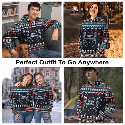 Skeleton Merry Creepmas Premium Hoodie, Christmas Pattern Unisex Hoodie For Men & Women -  Perfect Gift For Christmas, Friends, Family