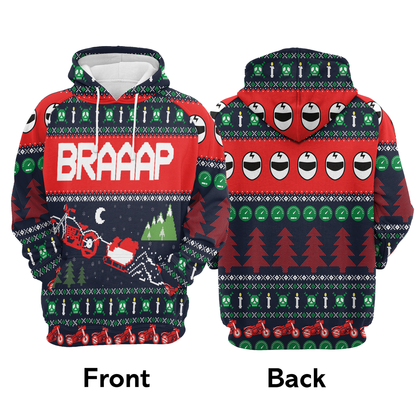 Motorbike Braaap Premium Christmas Hoodie, Skull Christmas Pattern Unisex Hoodie For Men & Women - Perfect Gift For Christmas, Friends, Family