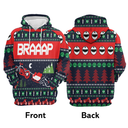 Motorbike Braaap Premium Christmas Hoodie, Skull Christmas Pattern Unisex Hoodie For Men & Women - Perfect Gift For Christmas, Friends, Family