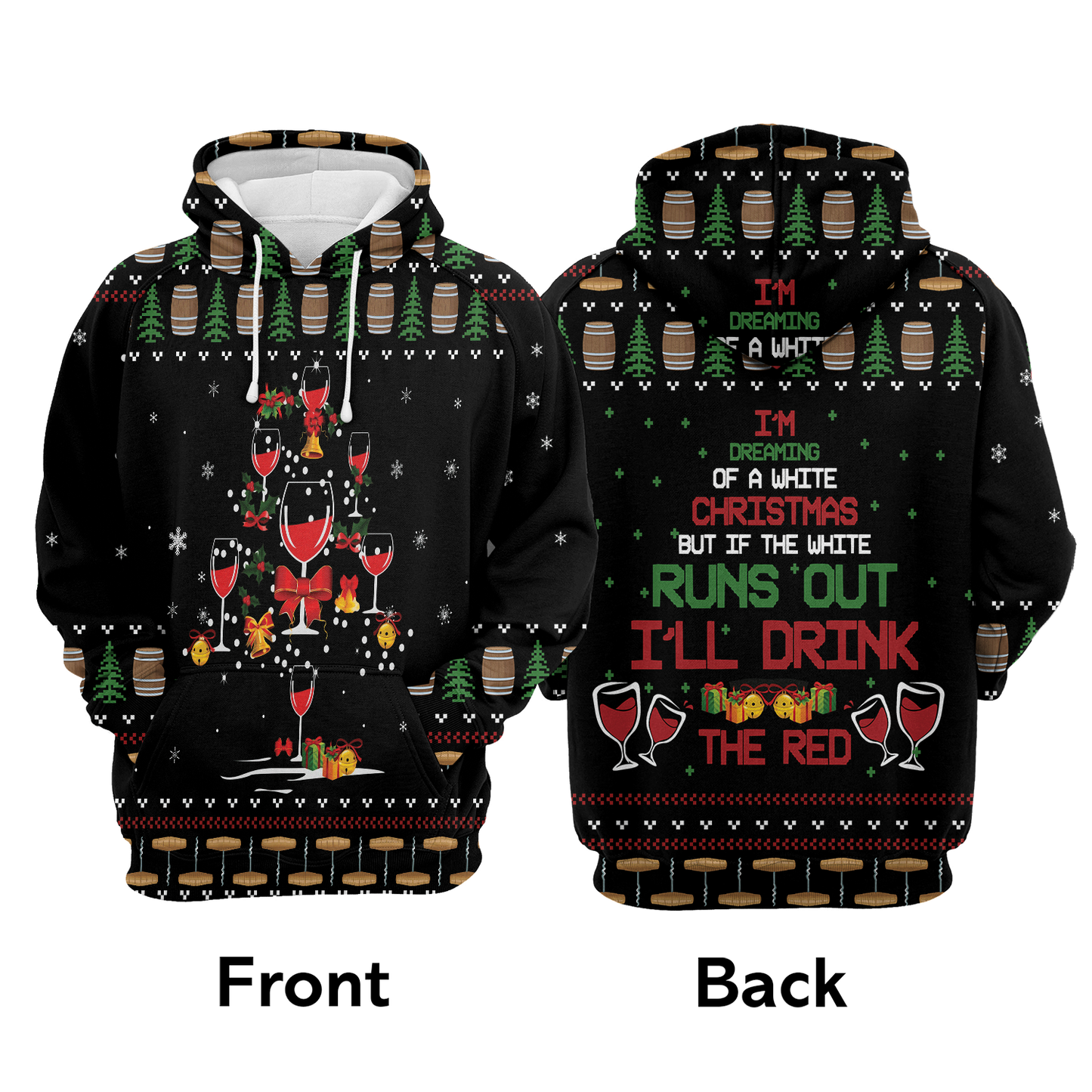 Red Wine Christmas Premium Christmas Hoodie, Christmas Tree Pattern Unisex Hoodie For Men & Women - Perfect Gift For Christmas, Friends, Family