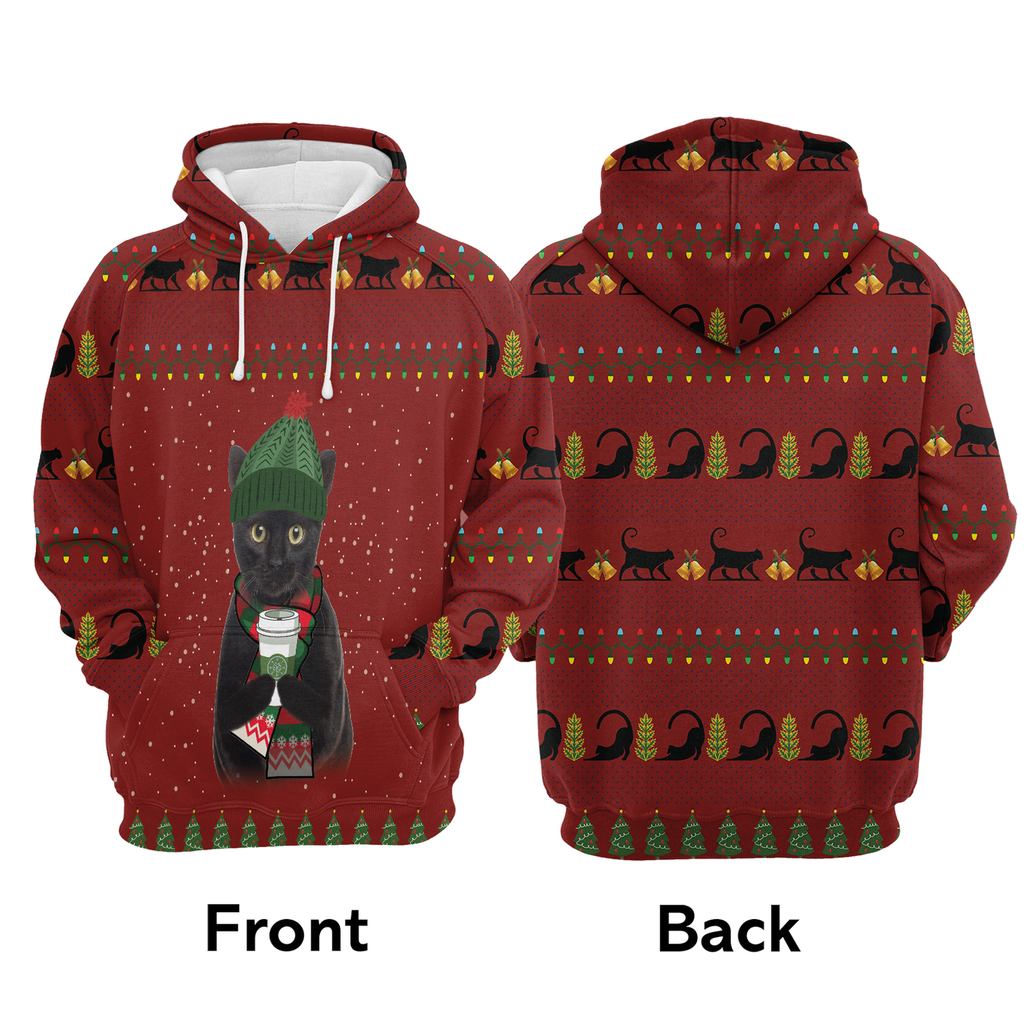 Black Cat Premium Christmas Hoodie, Cat Drink Coffee Unisex Hoodie For Men & Women - Perfect Gift For Christmas, Black Cat Lovers, Coffee Lovers