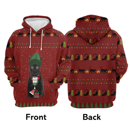 Black Cat Premium Christmas Hoodie, Cat Drink Coffee Unisex Hoodie For Men & Women - Perfect Gift For Christmas, Black Cat Lovers, Coffee Lovers