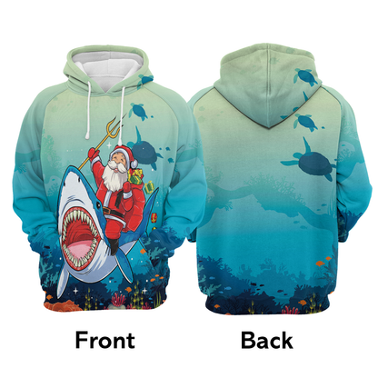 Santa Claus With Shark Premium Christmas Hoodie, Blue Ocean Unisex Hoodie For Men & Women - Perfect Gift For Christmas, Friends, Family