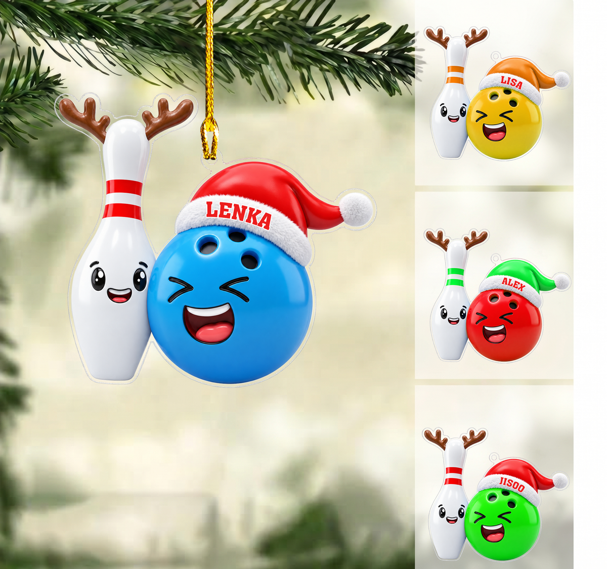 Personalized Bowling Duo Christmas Ornament, Reindeer Pin And Laughing Ball, Custom Ornament Christmas Gift, Keychain Bowling, Car Ornament Bowling