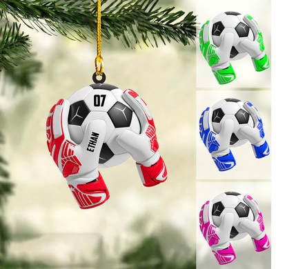 Personalized Soccer Goalkeeper Christmas Ornament, Goalie Gloves Wrapping Football With Number, Custom Ornament Christmas Gift, Keychain Soccer, Car Ornament Soccer