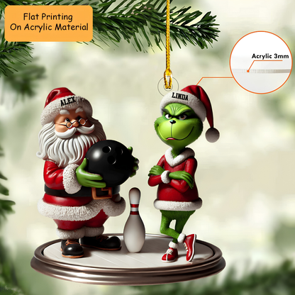 Personalized Bowling Santa Acrylic Ornament, Bowling Keychain, Car Ornament, Christmas Ornament Gifts