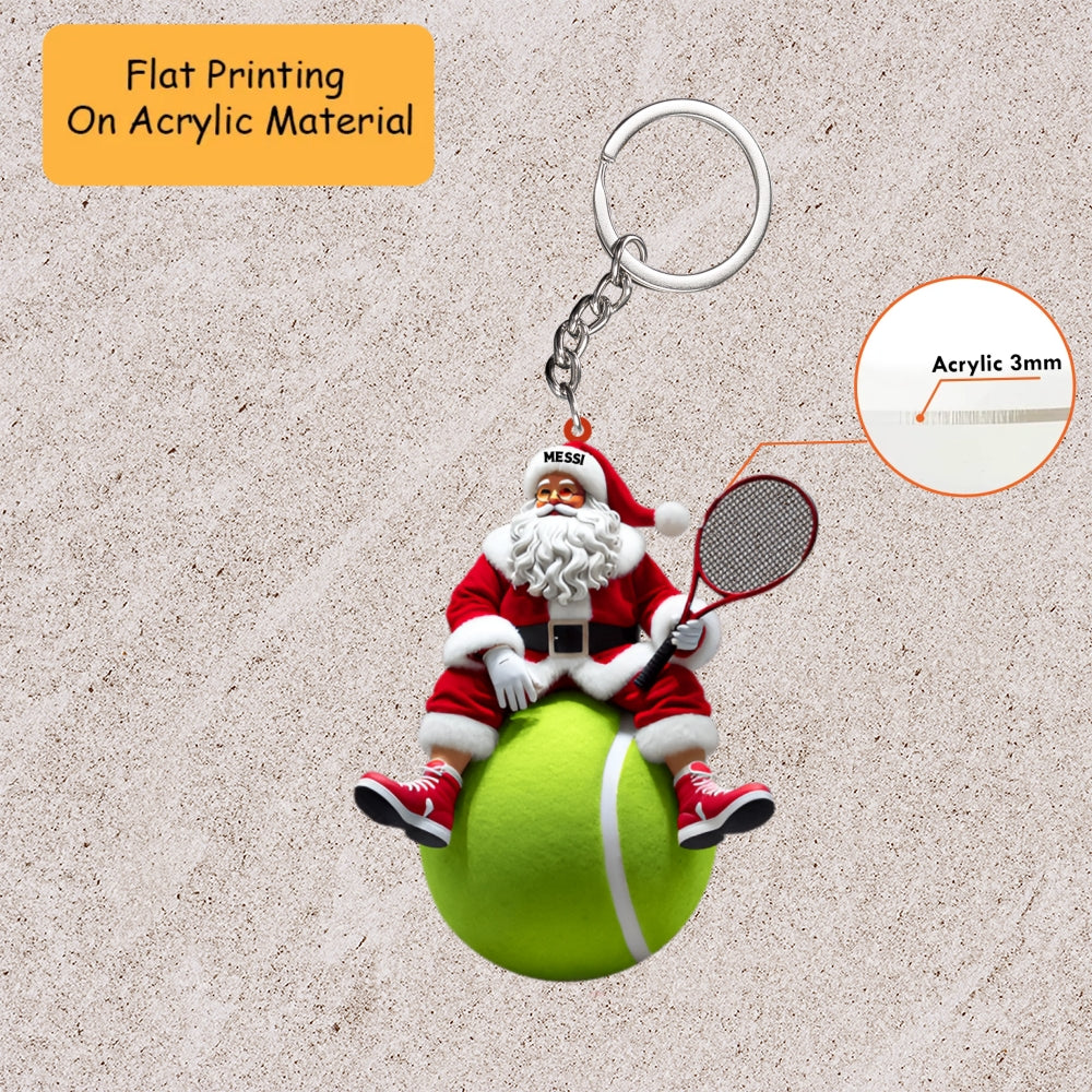 Personalized Tennis Christmas Ornament, Santa Sitting On Giant Ball, Custom Ornament Christmas Gift, Keychain Bowling, Car Ornament Bowling