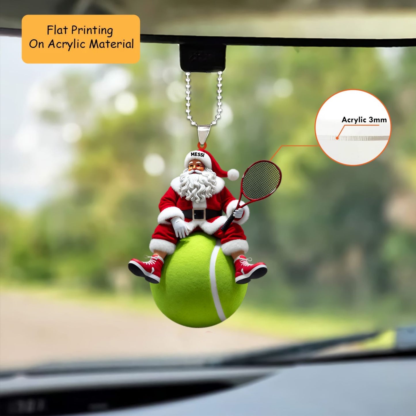 Personalized Tennis Christmas Ornament, Santa Sitting On Giant Ball, Custom Ornament Christmas Gift, Keychain Bowling, Car Ornament Bowling