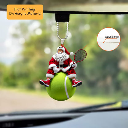Personalized Tennis Christmas Ornament, Santa Sitting On Giant Ball, Custom Ornament Christmas Gift, Keychain Bowling, Car Ornament Bowling