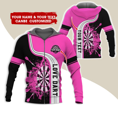 Custom Name & Text Darts Premium Zip Hoodie, Personalized Name Love Dart Zip Hoodie For Men & Women - Gift For Darts Lovers, Darts Players