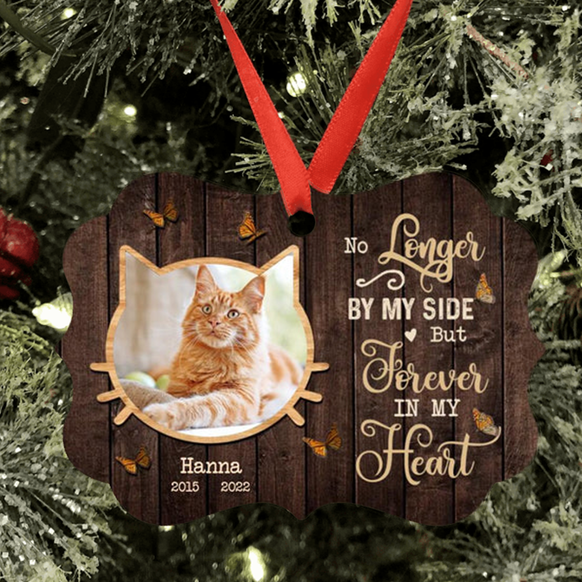 Personalized Memorial Cat Aluminum Ornament, Custom Cat Photo ,Name Year & Quotes Memorial Gift For Cat Lover, Friends, Family