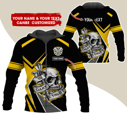 Custom Name & Text Darts Premium Zip Hoodie, Personalized Skull Play Darts Zip Hoodie For Men & Women - Gift For Darts Lovers, Darts Players