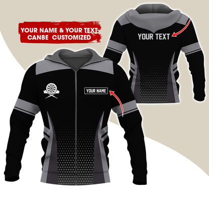 Custom Name & Text Darts Premium Zip Hoodie, Personalized Name Darts Uniforms Zip Hoodie For Men & Women - Gift For Darts Lovers, Darts Players