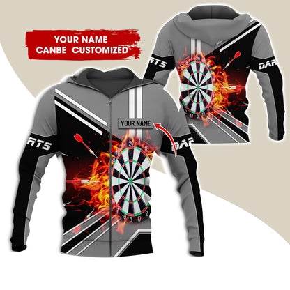 Customized Name Darts Premium Zip Hoodie, Personalized Dartboard In Flame Zip Hoodie For Men & Women - Gift For Darts Lovers, Darts Players